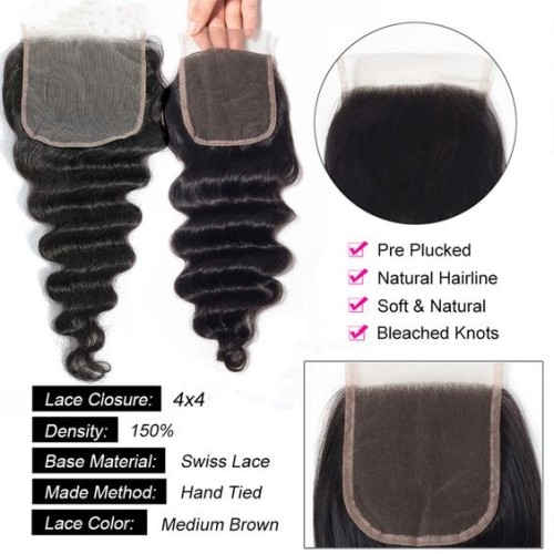 Manufacturer's supply: 4x4 deep wave lace hand-woven human hair wig accessories, European and American cross-border, African, Xuchang in stock