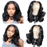 European and American wigs made of real human hair, 4x4 lace front, middle-parted body bob, pre-curled wig, foreign trade cross-border wholesale