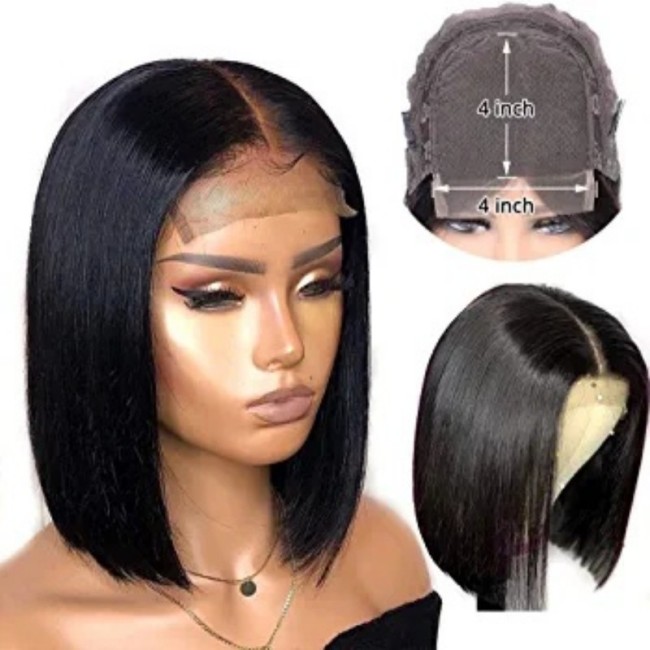 12A Brazilian Straight Bob 4*4 Closure Lace Wig Human Hair Wig