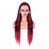 13*4 99J# Cross-border European and American real human hair wigs, burgundy long straight hair wholesale, all real hair wigs