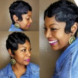 Short Finger Wavy Wig Human Hair Wigs Pixie Wigs Ocean Wave
