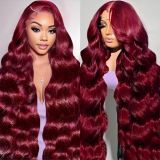 Body wave wig human hair 99J foreign trade European and American 13*4 front lace full wig