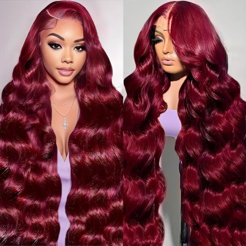 Body wave wig human hair 99J foreign trade European and American 13*4 front lace full wig