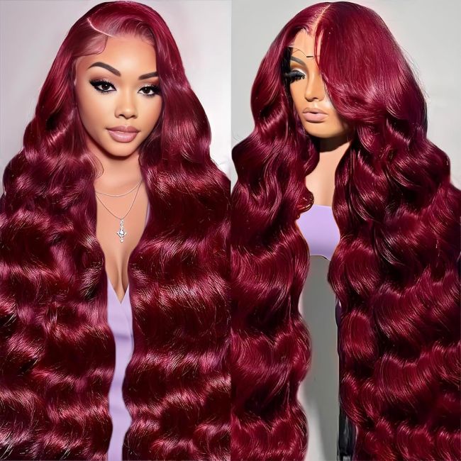 Body wave wig human hair 99J foreign trade European and American 13*4 front lace full wig