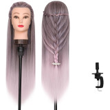 High-temperature synthetic fiber wig mannequin head 28inch Invisible halo styling head model for hairdressing teaching