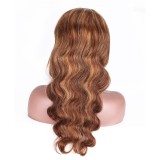 13*4 Body Wave Front Lace Human Hair Wig, Piano Color Highlights, Long Curly Hair, European and American style humanhair