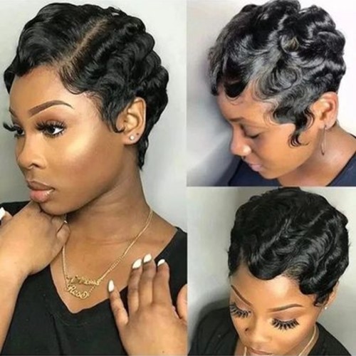 100% Human H air T frontal Deep Wave Pixie Cut Bob Wig
