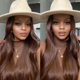Transparent lace brown color human hair wig