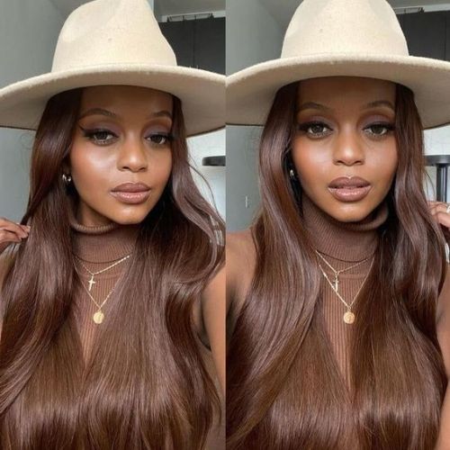 Transparent lace brown color human hair wig