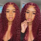 13*4 lace 99j deep waver burgundy curly human hair wig