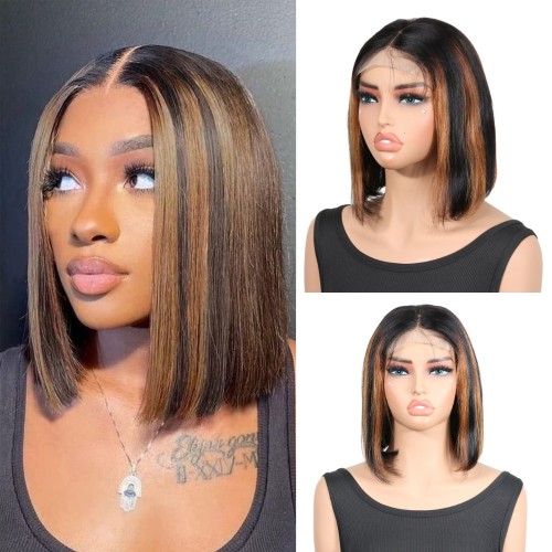 European and American short hair wigs made of real human hair 4X4 Lace Front Bob Highlight 1B30 Wigs
