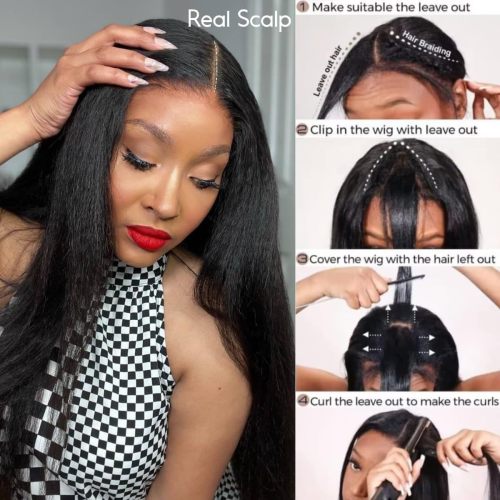 European and American wigs made of real human hair for women, V-shaped real human hair wigs, kinky straight wigs, in stock for cross-border sales