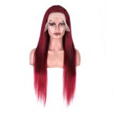 Cross-border European and American lace human hair wig, burgundy long straight, hot-selling 99J, direct from manufacturer
