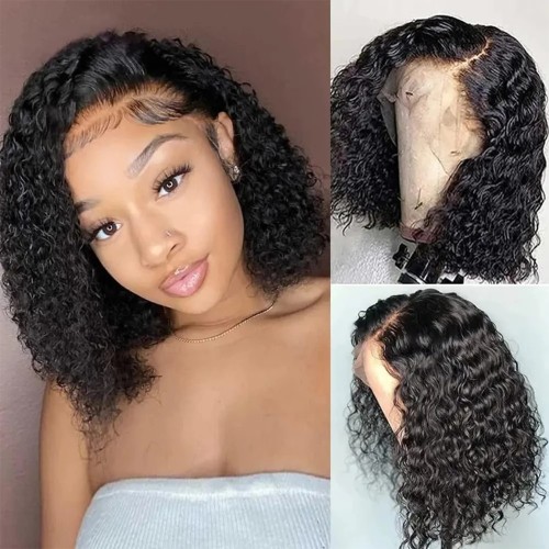 4*4 Closure wave curly Wig 250%density Indian Original Human