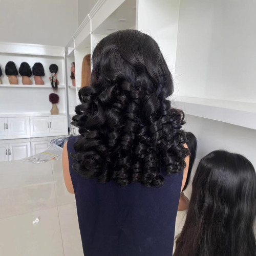 13*4 elastic curly hair 100% human hair Elastic curled hair bouncy Curl