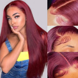 13*4 99J# Cross-border European and American real human hair wigs, burgundy long straight hair wholesale, all real hair wigs