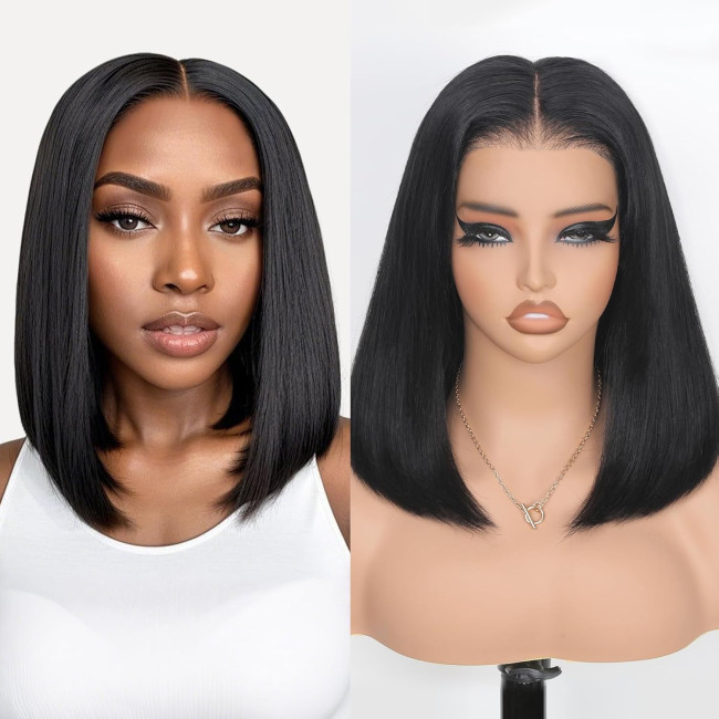 200% Density Bob Wig Human Hair 12A Black Bob Human Hair Wig