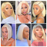 Blonde Bob Wig Human Hair Straight 613 Cross-Border Lace Bob Wig Straight Hair
