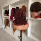 4*4 lace non-adhesive cap reddish-brown color curly human hair wig