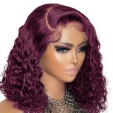 12A Burgundy Human Hair curly 99j Red 13*4 Frontal Lace Bob