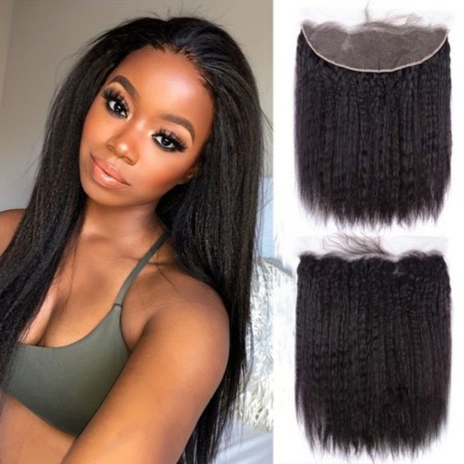 13*4 yaki kinky straight frontal closure human hair HD