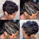 100% Human H air T frontal Deep Wave Pixie Cut Bob Wig