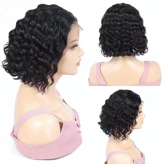 4*4lace Water wave Bob Brazilian original Human hair Wig