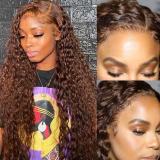 13*4 deep wave lace brown human hair wig African 4#deep waver wigs