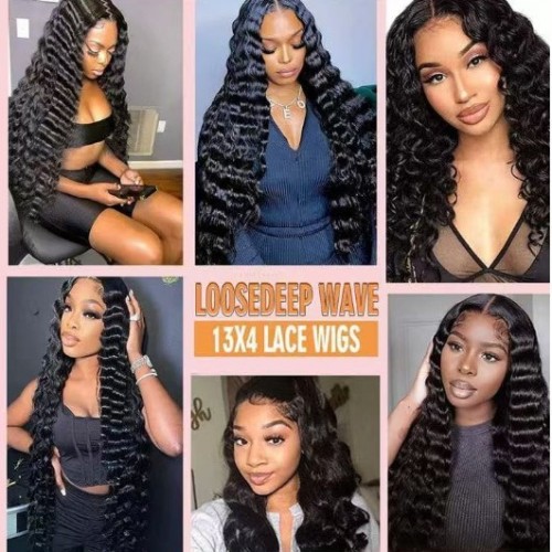 13*4 front lace human hair wig, voluminous deep waves, cross-border bestseller, new human hair wig, hot-selling product