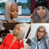 Wigs short straight hair middle-parted bob style short wig, manufacturer's stock, cross-border, silver gray, real hair