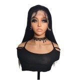 Best-selling in Europe and America, high-volume black long straight human hair lace front wig, Xuchang black natural color, large stock available