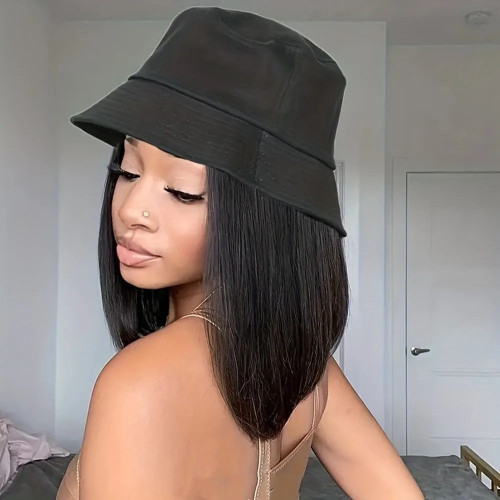 European and American wigs made of real human hair, women's shoulder-length bob real hair fisherman hats, cross-border wholesale
