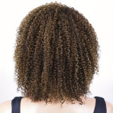 afrokinkycurly4/27 wig made of real human hair, side-parted cap, real human hair strands, can be permed and dyed, with straight bangs