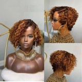 Ombre Brown Curly Human Hair Wig Glueless Ready To Wear 13x4