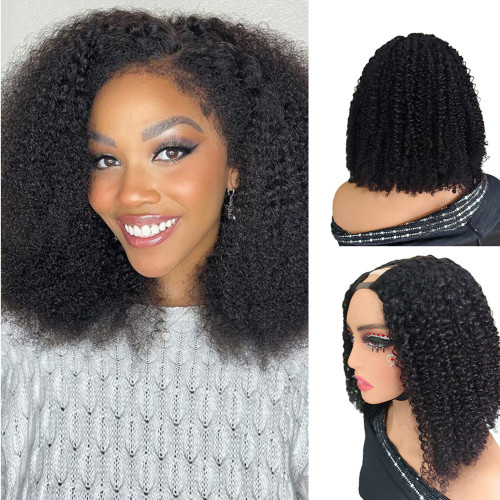 Cross-border V part Afro-Bob kinky curly wig human hair European and American real human hair wig