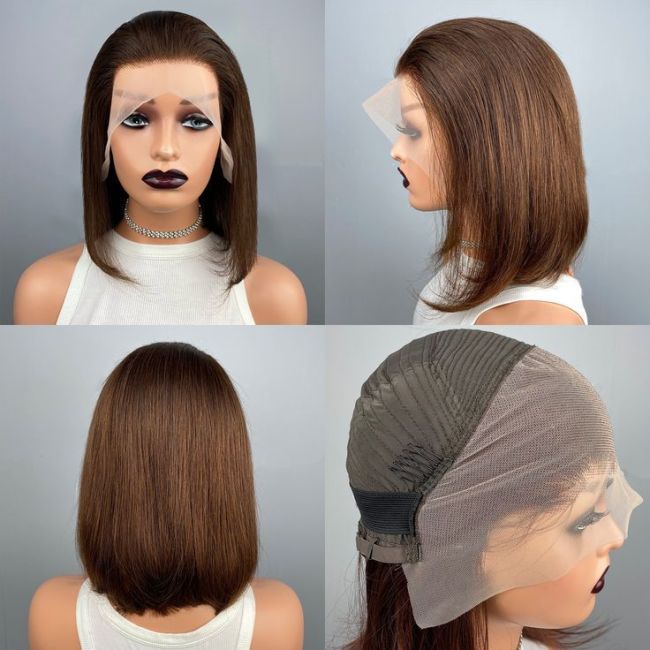 13*4Frontal lace Hot chocolate brown huamn hair BOb wigs