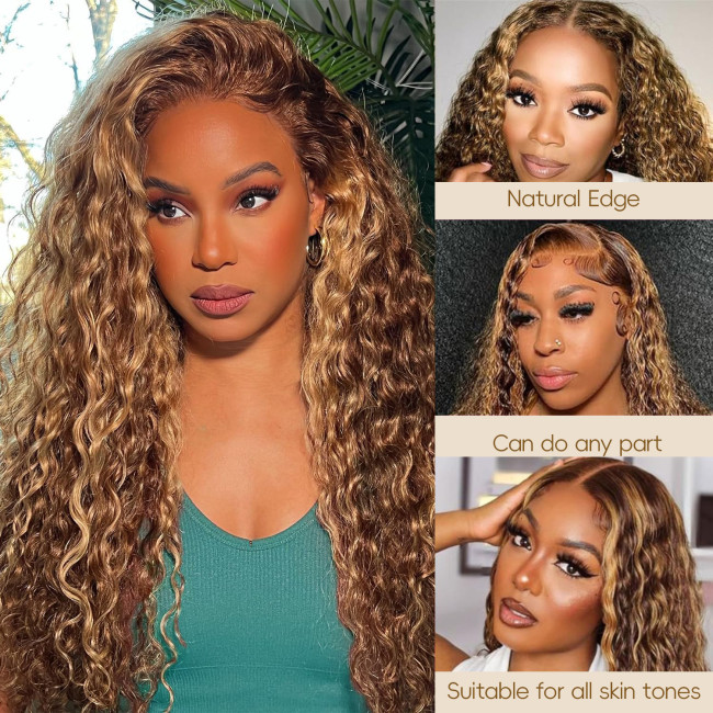 180% jerry curl piano color human hair wig with highlights JC foreign trade wig