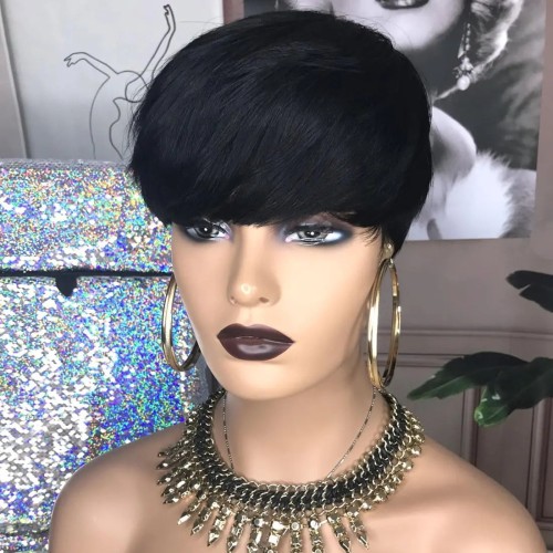 Short Straight Bob Wig Pixie Cut Wig Human Hair For Black