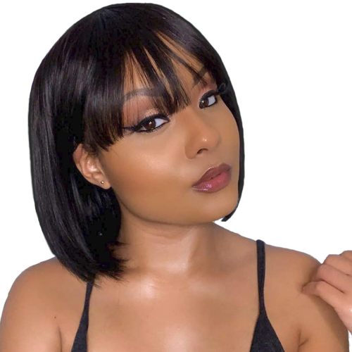 European and American wigs made of real human hair with bangs, machine-made straight bob, women's fashionable curly hairpieces, foreign trade cross-border wholesale