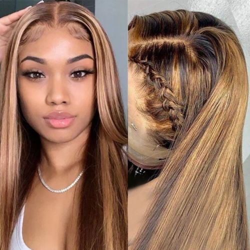 13*4 Hd transperstLace hightlight omber P4/27 Human hair wig