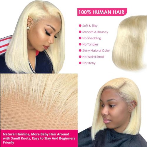 European and American wigs made from real human hair 13X4 bob lace front human hair wigs 613 cross-border