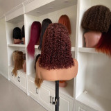 4*4 lace non-adhesive cap reddish-brown color curly human hair wig