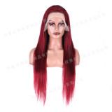 Cross-border European and American lace short hair wigs wholesale, full head set, burgundy long straight hair, hot selling