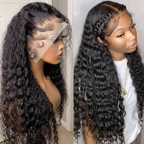 9A 13*4Frontal Deep Wave Peruvian Human hair Wigs