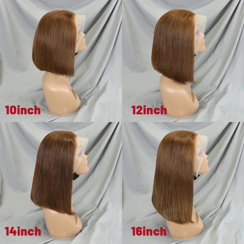 Bone Straight Lace Frontal Wig Short Bob 4# Human Hair