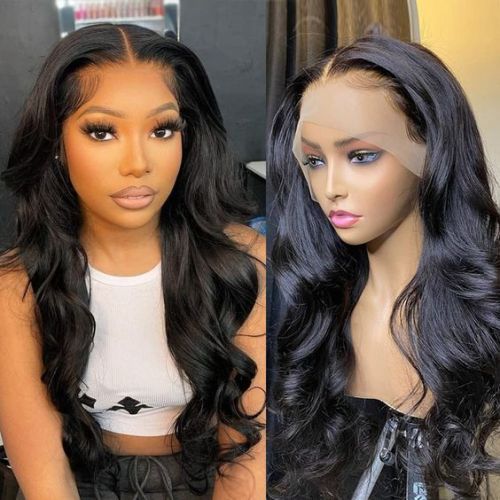 Body wave human hair wig, large wave frontal closure T lace, in stock