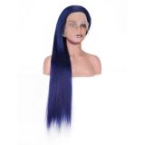 European and American real human hair wigs, full head set, blue long straight hair, in stock, dyed, personalized blue real human hair