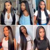 13*6 lace wig, real human hair, black straight hair, middle parting, long straight hair, front lace wig, full head cover, hot sale