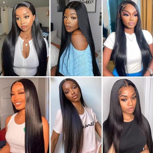 13*6 lace wig, real human hair, black straight hair, middle parting, long straight hair, front lace wig, full head cover, hot sale