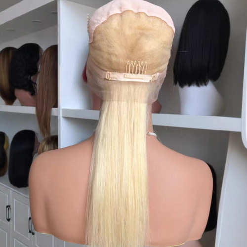 Cross-border wig, purely hand-crafted, full lace wig, long straight hair, full lace, platinum blonde color